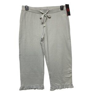UFC Women's Light‎ Gray Ruffle Hem Cropped Lounge Pants With Tie Waist L NWT